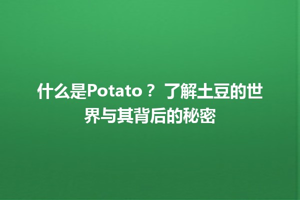 什么是Potato？🥔 了解土豆的世界与其背后的秘密