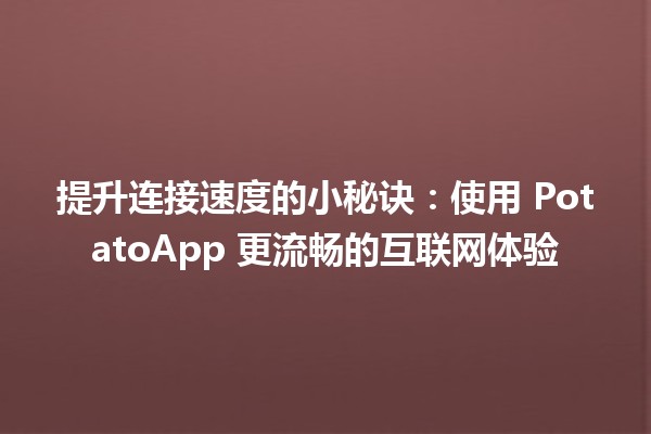 提升连接速度的小秘诀🌟：使用 PotatoApp 更流畅的互联网体验