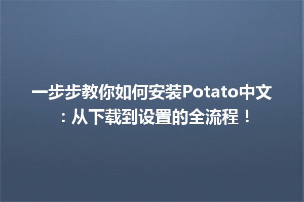 🍟 一步步教你如何安装Potato中文：从下载到设置的全流程！