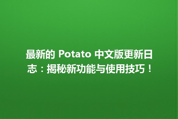 🍟 最新的 Potato 中文版更新日志：揭秘新功能与使用技巧！