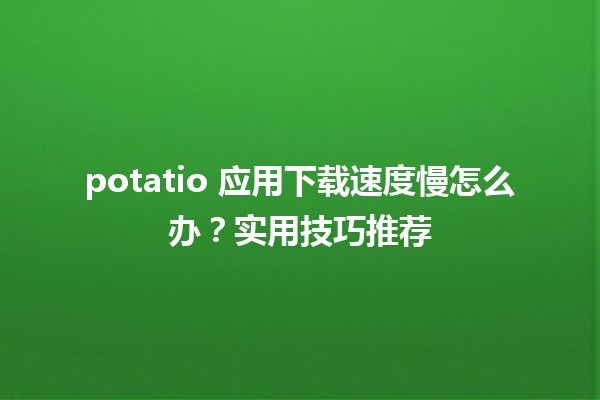 🥔 potatio 应用下载速度慢怎么办？实用技巧推荐 🚀