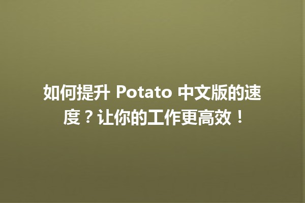 🚀 如何提升 Potato 中文版的速度？让你的工作更高效！