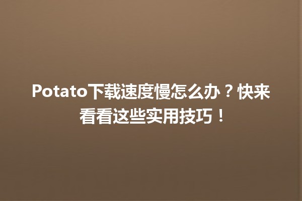 🥔 Potato下载速度慢怎么办？快来看看这些实用技巧！