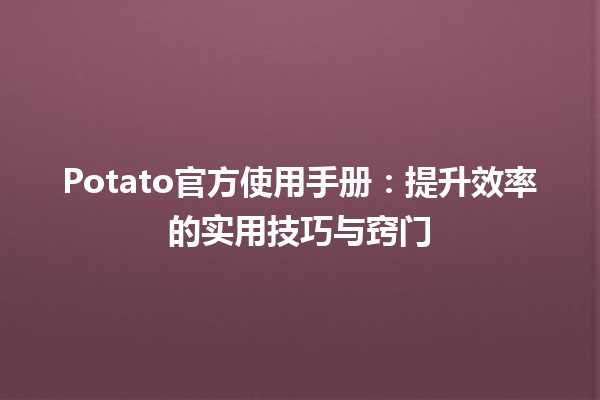 🥔 Potato官方使用手册：提升效率的实用技巧与窍门